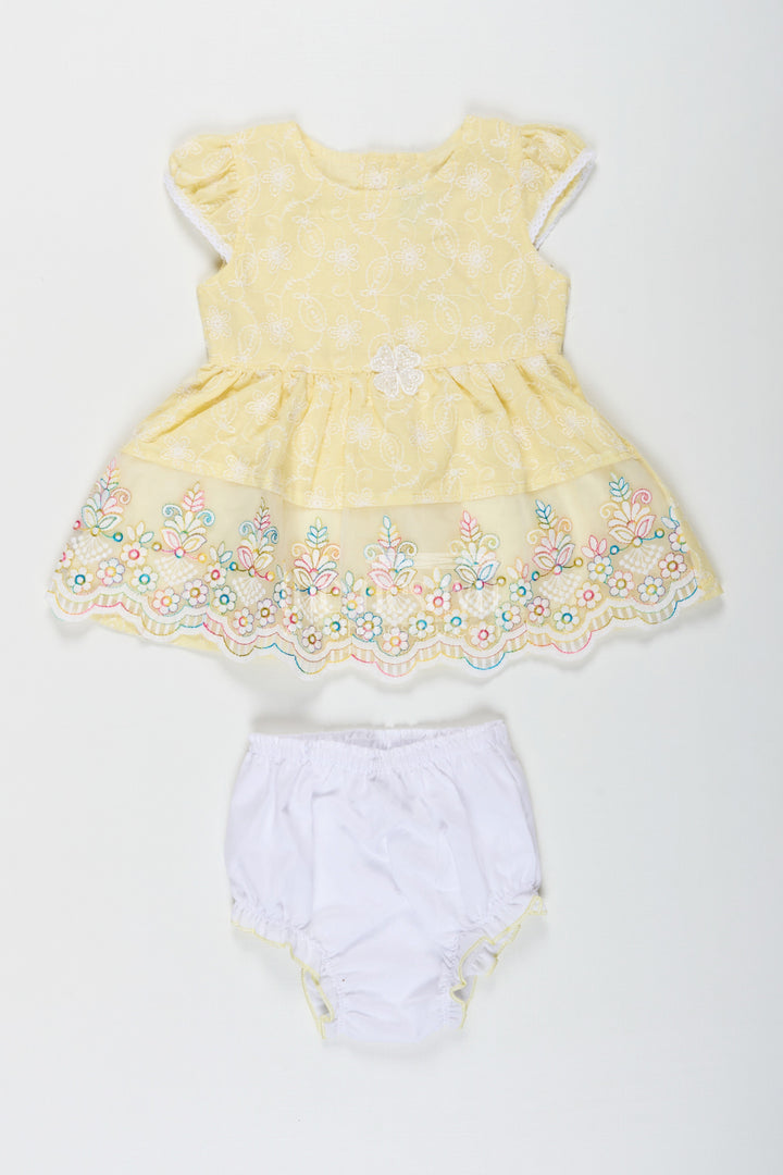 The Nesavu Baby Cotton Frocks Baby Girls Latest Cotton Frock in Chikan Embroidery with Floral Lace Border and Matching Bloomer Nesavu Nesavu Baby Girls Latest Cotton Frock Chikan Embroidery Matching Bloomer