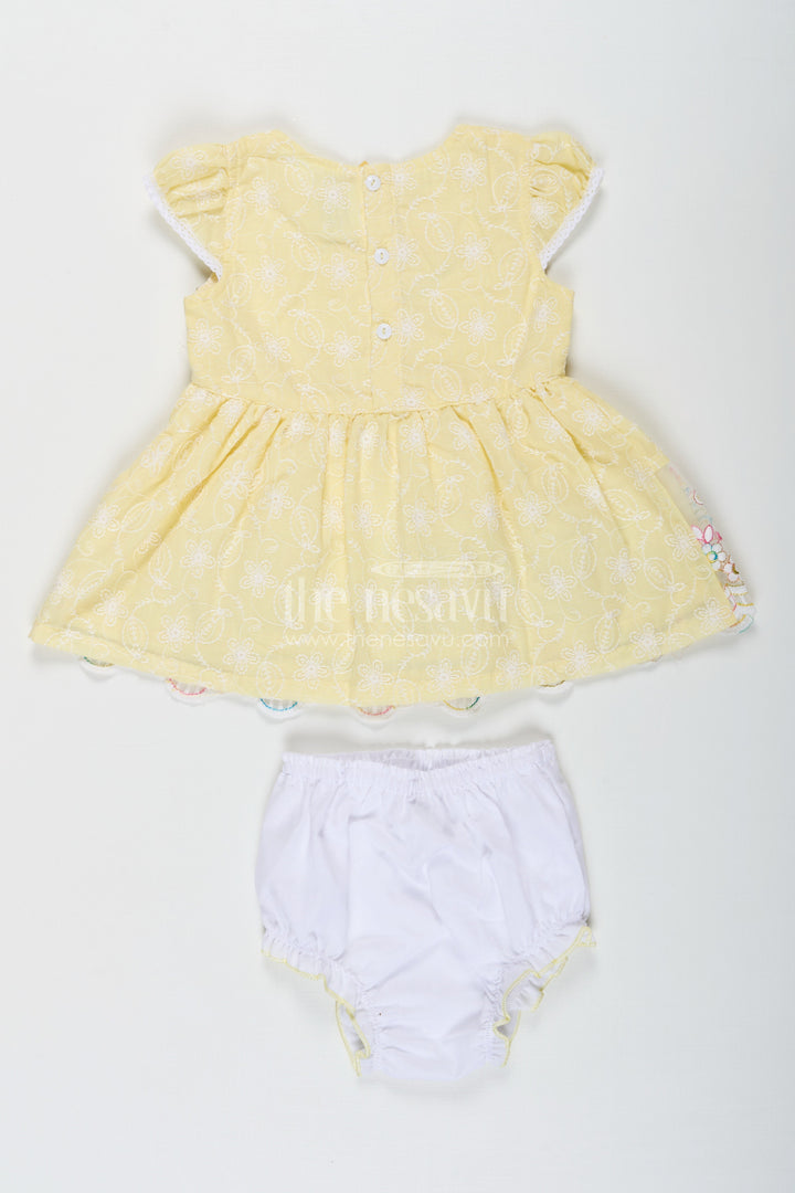 The Nesavu Baby Cotton Frocks Baby Girls Latest Cotton Frock in Chikan Embroidery with Floral Lace Border and Matching Bloomer Nesavu Nesavu Baby Girls Latest Cotton Frock Chikan Embroidery Matching Bloomer