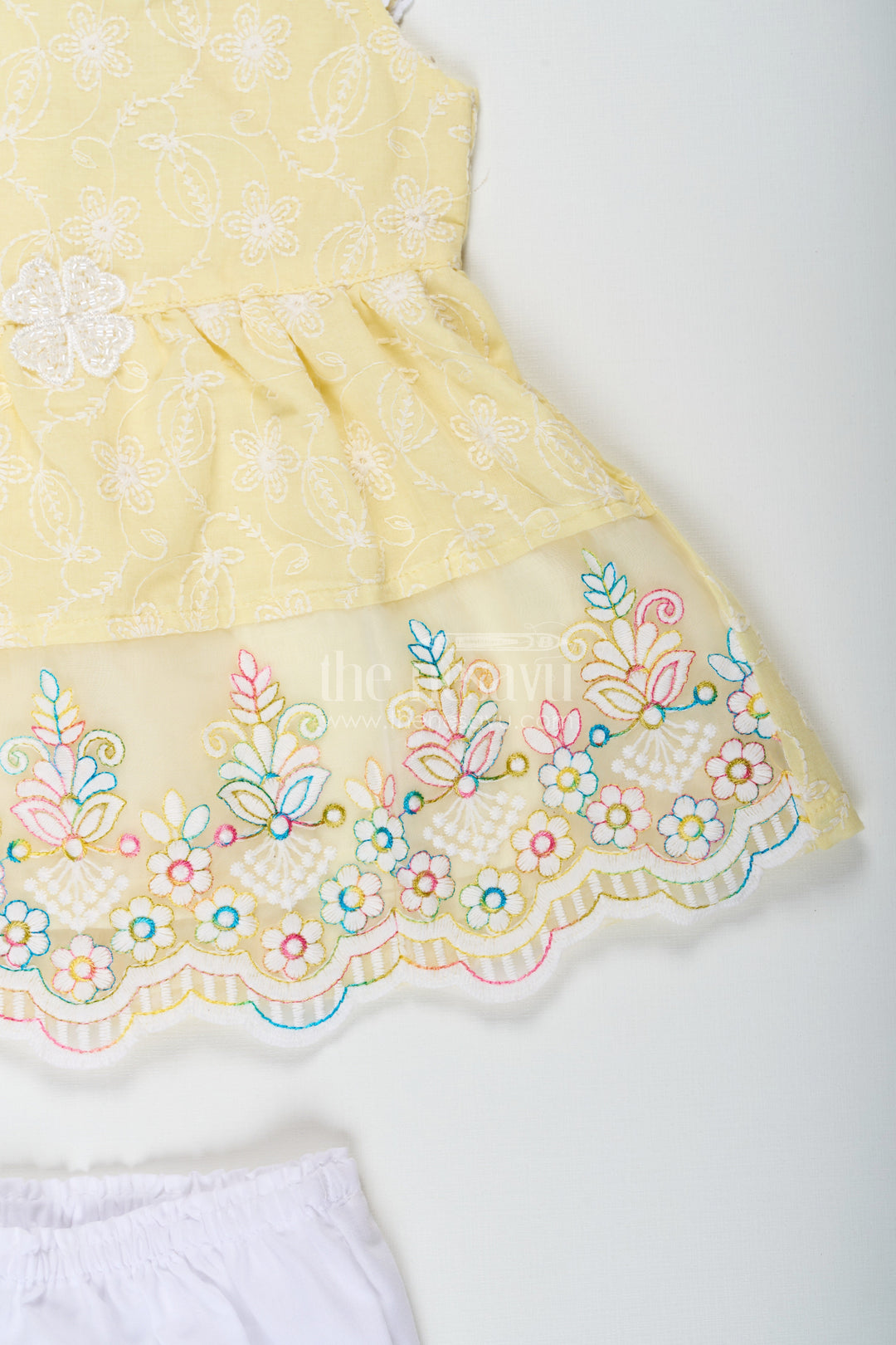 The Nesavu Baby Cotton Frocks Baby Girls Latest Cotton Frock in Chikan Embroidery with Floral Lace Border and Matching Bloomer Nesavu Nesavu Baby Girls Latest Cotton Frock Chikan Embroidery Matching Bloomer