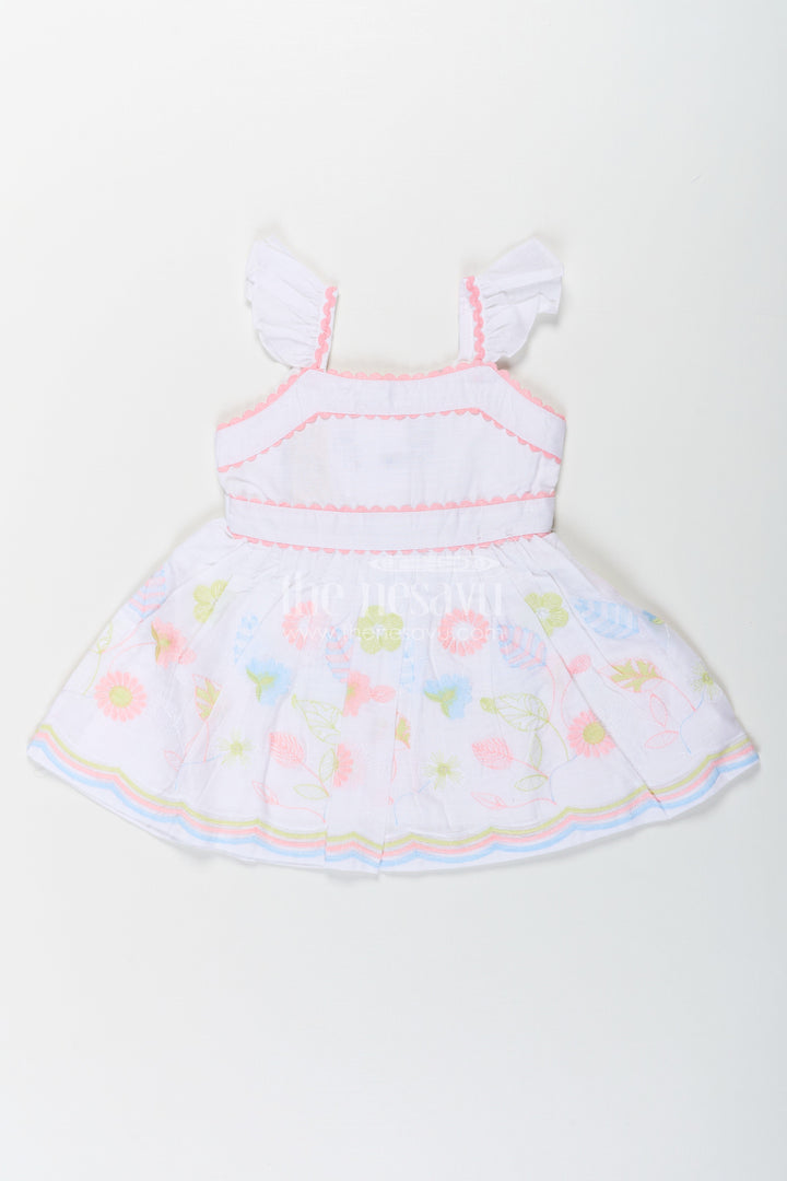 The Nesavu Baby Cotton Frocks Baby Girls Latest Design Frock in White Cotton with Embroidered Floral Hem Nesavu 14 (6M) / White BFJ768A-14 Nesavu Latest Design Frock Baby Girls White Cotton Embroidered Floral Hem