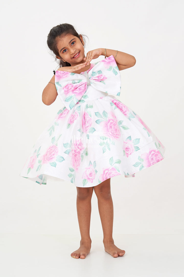 The Nesavu Baby Fancy Frock Baby Girls Lavender Party Dress in Organza Shimmer with Digital Floral Print and Bow Accent Nesavu 16 (1Y) / Purple PF205A-16 Nesavu Baby Girls Lavender Party Dress Organza Shimmer Digital Floral Print Bow