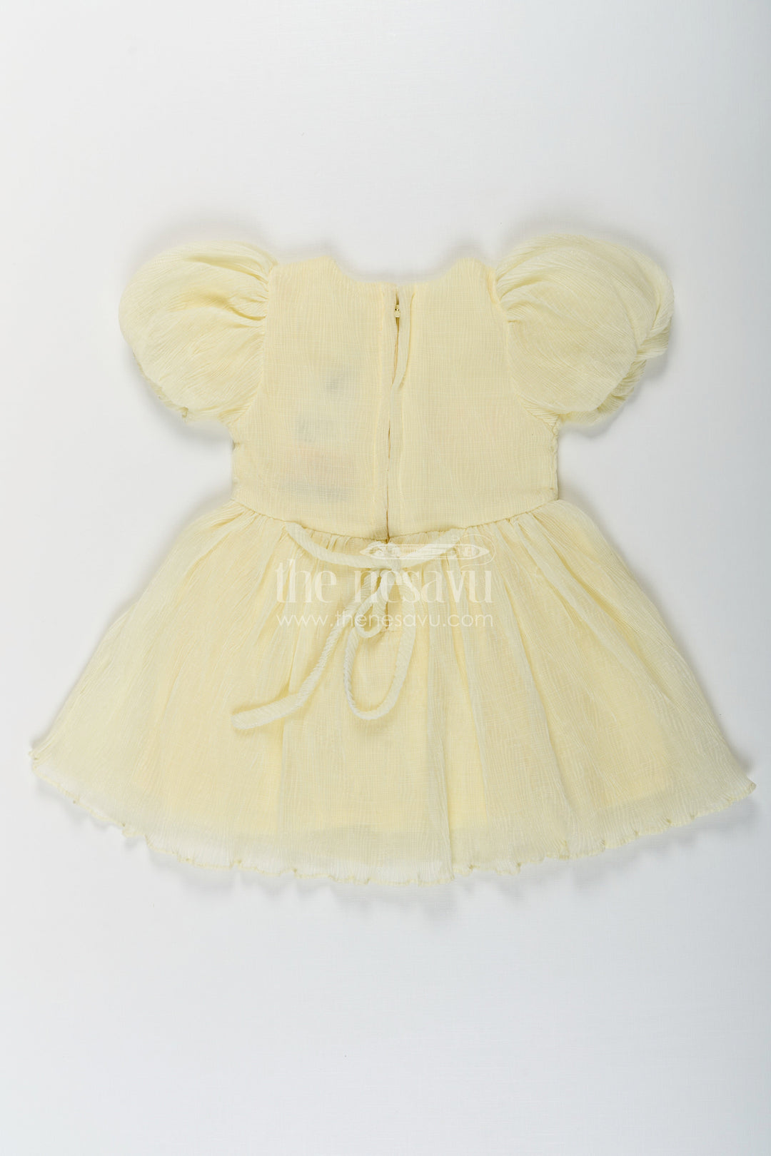 The Nesavu Baby Fancy Frock Baby Girls Light Green Dress in Chinon Chiffon with Puff Sleeves and Magic Sequin Embroidery Nesavu Nesavu Baby Girls Light Green Dress Chinon Chiffon Sequin Magic Embroidery