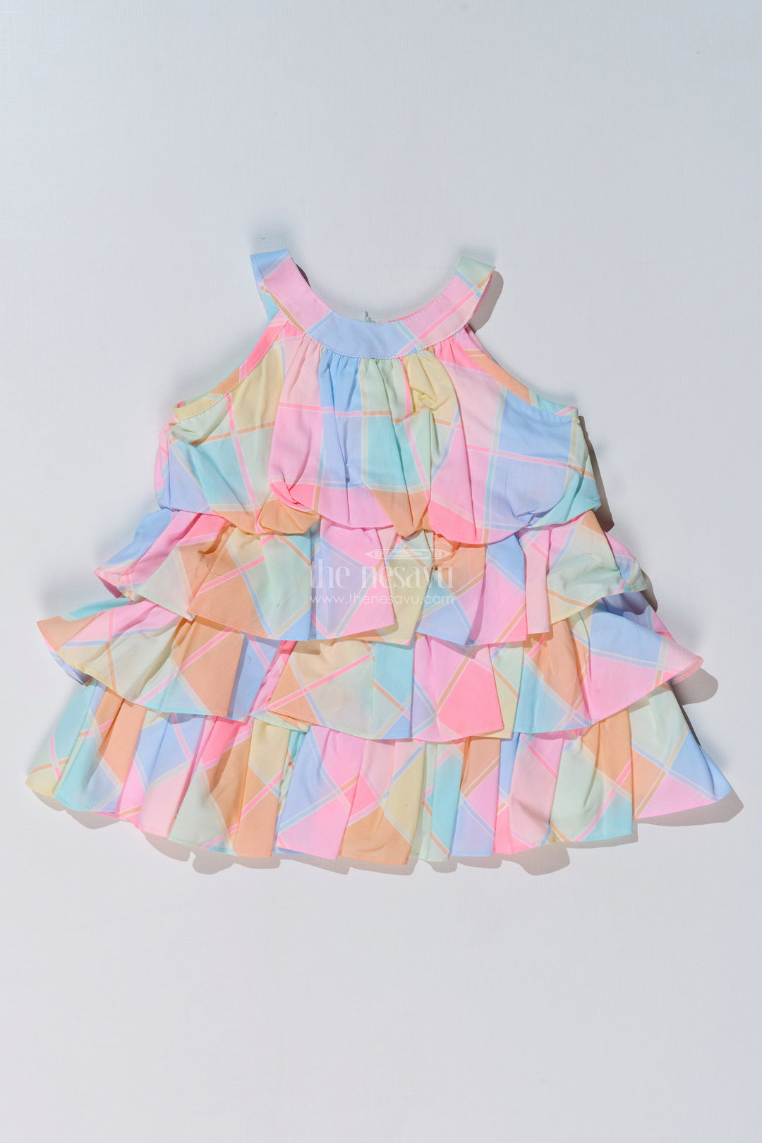 The Nesavu Baby Cotton Frocks Baby Girls Maxi Frock with Layered Pastel Ruffles and Soft Cotton Fabric for a Dreamy Look Nesavu 14 (6M) / Multicolor BFJ740A-14 Nesavu Baby Girls Maxi Frock Pastel Layered Ruffles Soft Cotton Fabric
