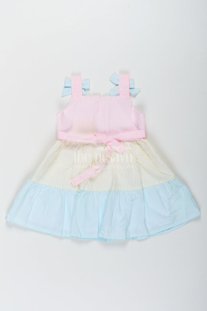 The Nesavu Baby Cotton Frocks Baby Girls Modern Short Frock in Cotton with Pastel Color Blocks and Bow Details Nesavu Nesavu Baby Girls Modern Short Frock Cotton Pastel Color Blocks Bow Details