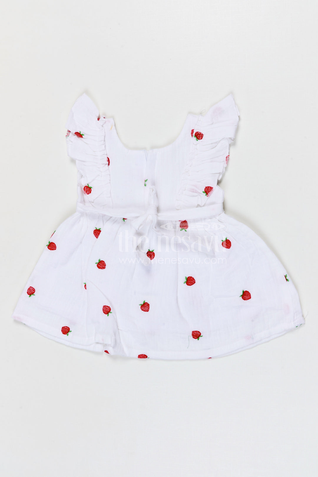 The Nesavu Baby Cotton Frocks Baby Girls Muslin Cotton Embroidered Frock with Cute Strawberry Design Nesavu Nesavu baby girls muslin cotton embroidered frock with strawberry design for summer wear