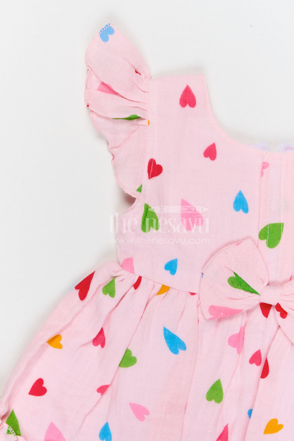 The Nesavu Baby Cotton Frocks Baby Girls Muslin Cotton Heart Print Frock with Bow Detail Nesavu Nesavu baby girls muslin cotton heart printed frock with bow for cute baby fashion