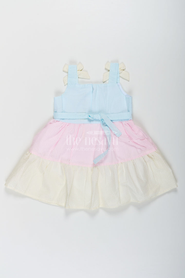 The Nesavu Baby Cotton Frocks Baby Girls New Party Frock in Cotton with Tiered Pastel Layers and Bow Accents Nesavu Nesavu Baby Girls New Party Frock Cotton Tiered Pastel Layers Bow Accents