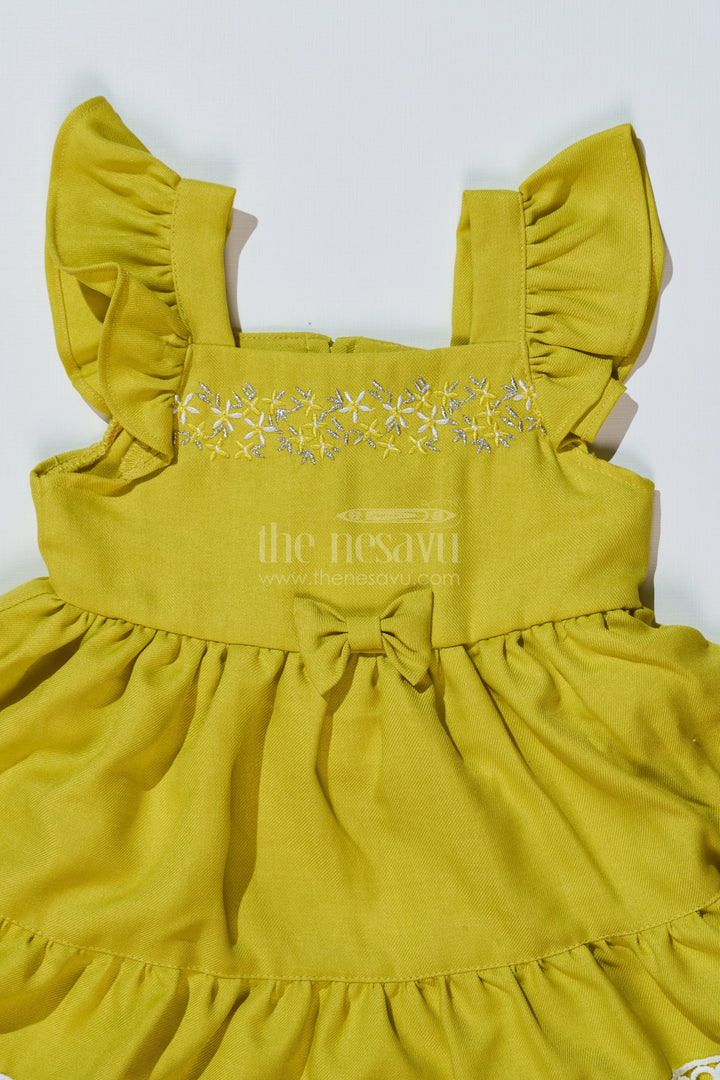 The Nesavu Baby Cotton Frocks Baby Girls Normal Frock in Blend Silk with Embroidery and Ruffled Sleeves for Elegant Occasions Nesavu Nesavu Baby Girls Normal Frock Blend Silk Embroidery Ruffled Sleeves