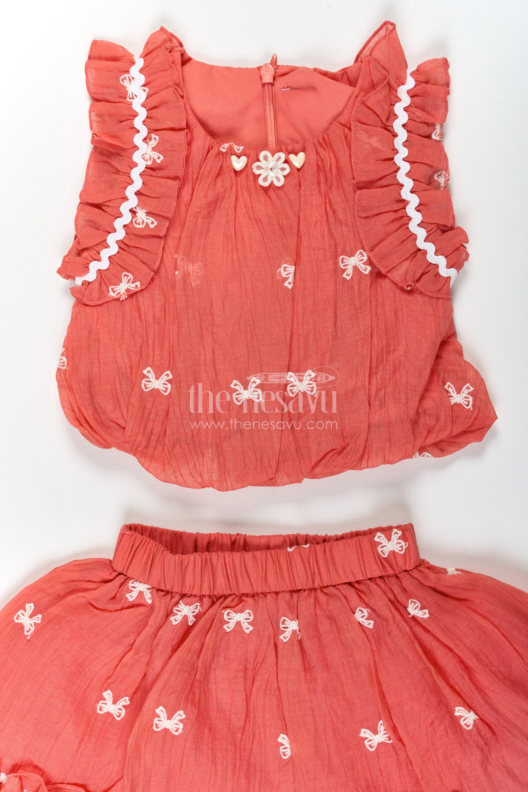 The Nesavu Baby Cotton Frocks Baby Girls Orange Butterfly Frock with Thread Embroidery and Ruffled Sleeves for a Breezy Summer Look Nesavu Nesavu Baby Girls Orange Cotton Butterfly Frock Thread Embroidery Ruffled Detailing