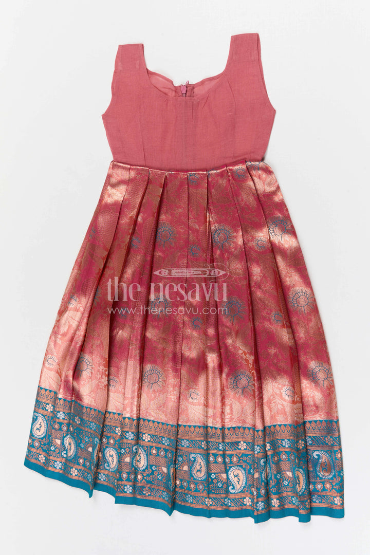 The Nesavu Pattu Pavadai Baby Girls Pattu Pavadai for Temple and Traditional Wear Nesavu 26 (6Y) / Green / Banarasi GPP378B-26 Nesavu baby girl pattu pavadai for festive occasions with semi banaras silk and comfortable traditional peplum design