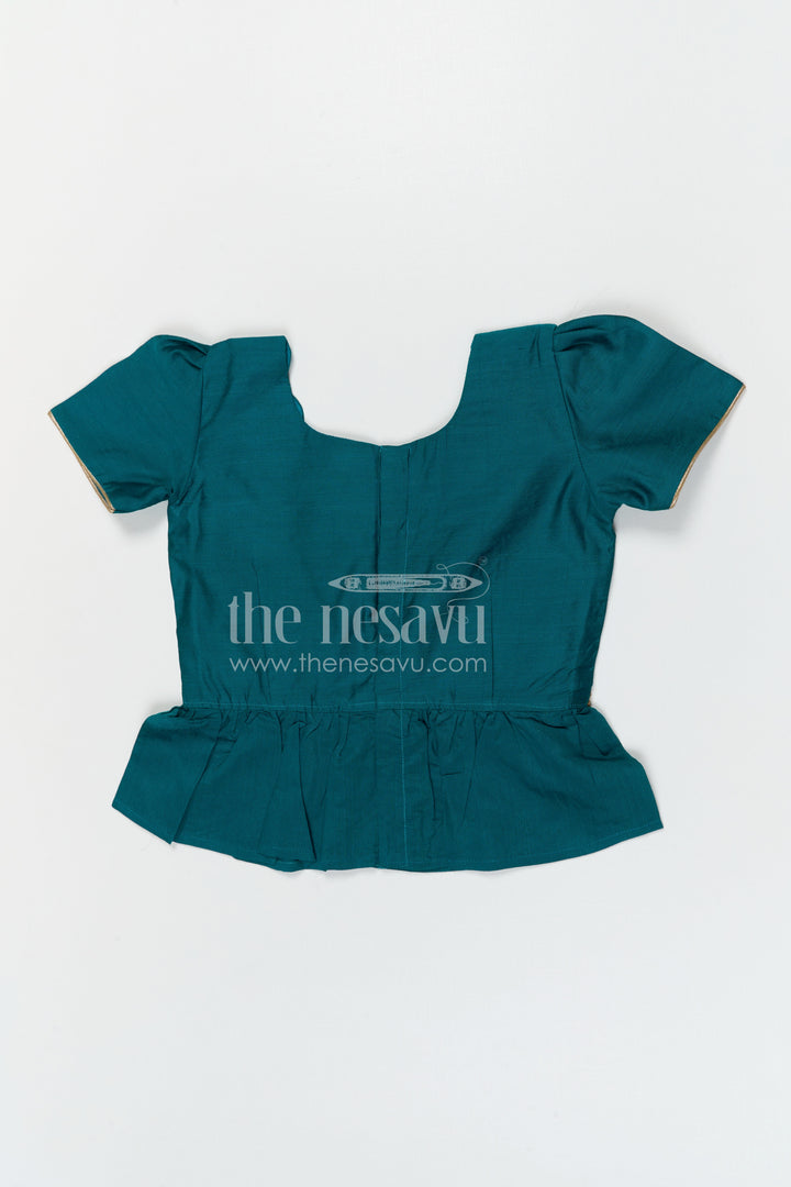 The Nesavu Pattu Pavadai Baby Girls Pattu Pavadai for Temple and Traditional Wear Nesavu 26 (6Y) / Green / Banarasi GPP378B-26 Nesavu baby girl pattu pavadai for festive occasions with semi banaras silk and comfortable traditional peplum design