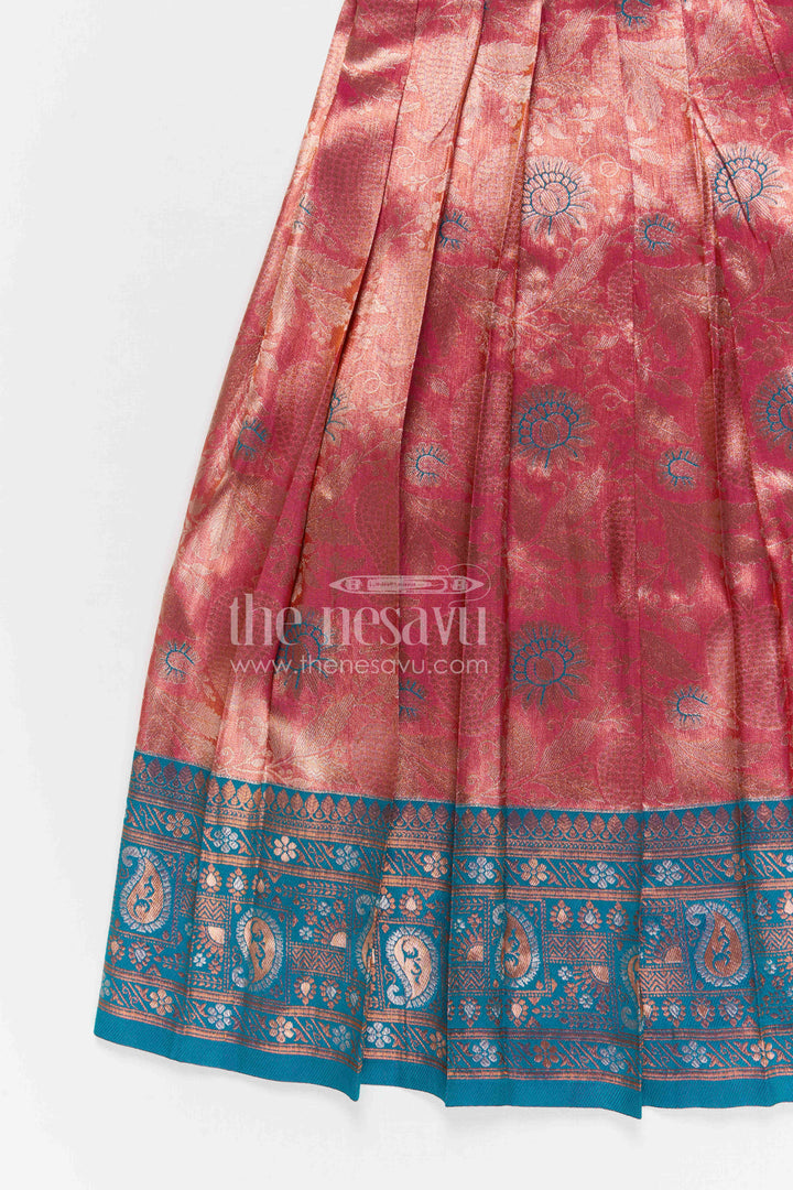 The Nesavu Pattu Pavadai Baby Girls Pattu Pavadai for Temple and Traditional Wear Nesavu 26 (6Y) / Green / Banarasi GPP378B-26 Nesavu baby girl pattu pavadai for festive occasions with semi banaras silk and comfortable traditional peplum design