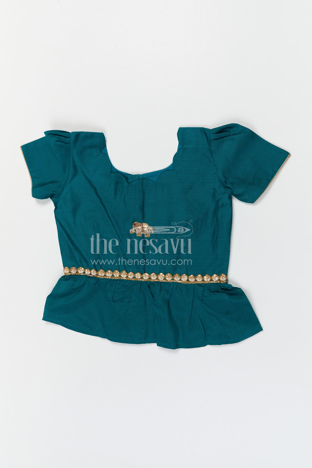 The Nesavu Pattu Pavadai Baby Girls Pattu Pavadai for Temple and Traditional Wear Nesavu 26 (6Y) / Green / Banarasi GPP378B-26 Nesavu baby girl pattu pavadai for festive occasions with semi banaras silk and comfortable traditional peplum design
