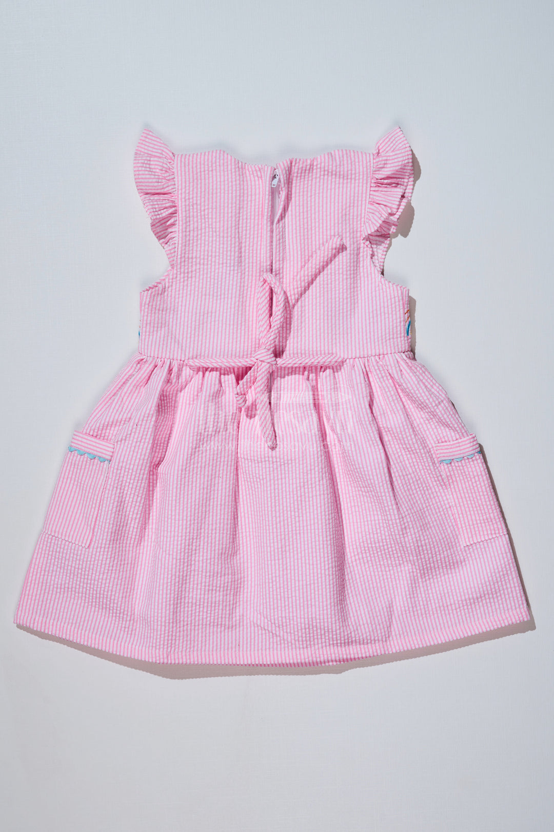The Nesavu Baby Cotton Frocks Baby Girls Pink Colour Frock in Seer Sucker Cotton with Embroidery and Ruffled Sleeves Nesavu Nesavu Baby Girls Pink Colour Frock Seer Sucker Cotton Embroidery Ruffles