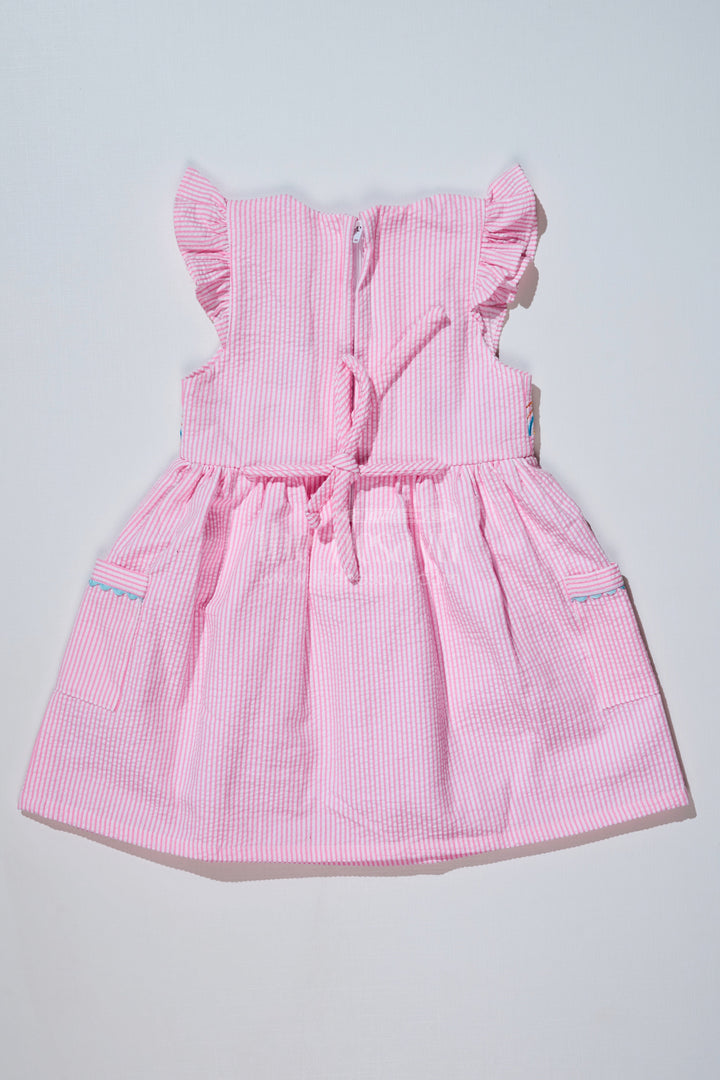The Nesavu Baby Cotton Frocks Baby Girls Pink Colour Frock in Seer Sucker Cotton with Embroidery and Ruffled Sleeves Nesavu Nesavu Baby Girls Pink Colour Frock Seer Sucker Cotton Embroidery Ruffles