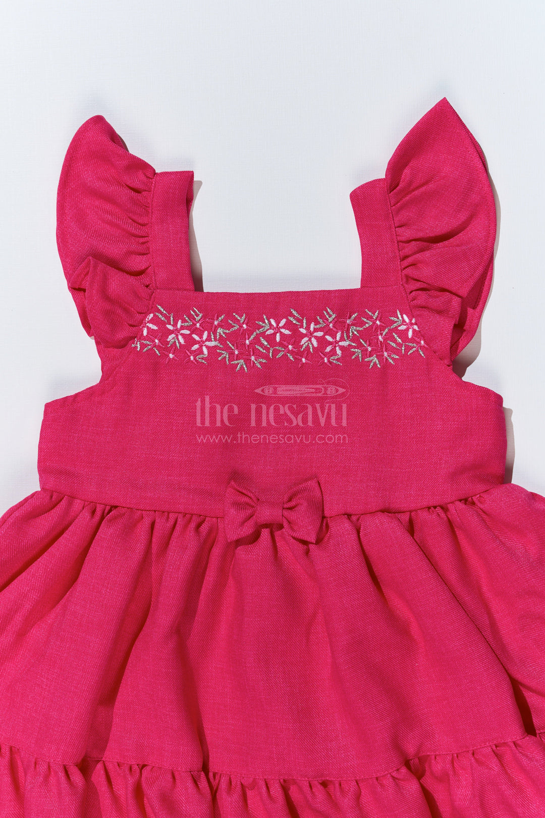 The Nesavu Baby Cotton Frocks Baby Girls Pink Frock in Blend Silk with Embroidery and Ruffled Sleeves for Special Occasions Nesavu Nesavu Baby Girls Pink Frock Blend Silk Embroidery Ruffled Sleeves Special Occasions