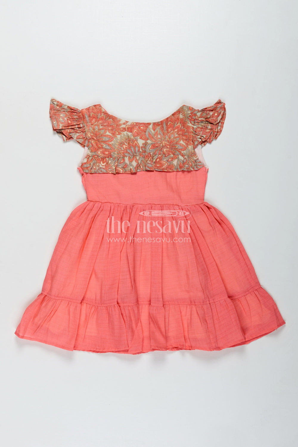 The Nesavu Girls Cotton Frock Baby Girls Pink Frock Rayon Printed Yoke Party Wear Dress Nesavu 18 (2Y) / Pink GFC1854B-18 Nesavu Pink Baby Girl Frock Rayon Printed Yoke Everyday Party Wear