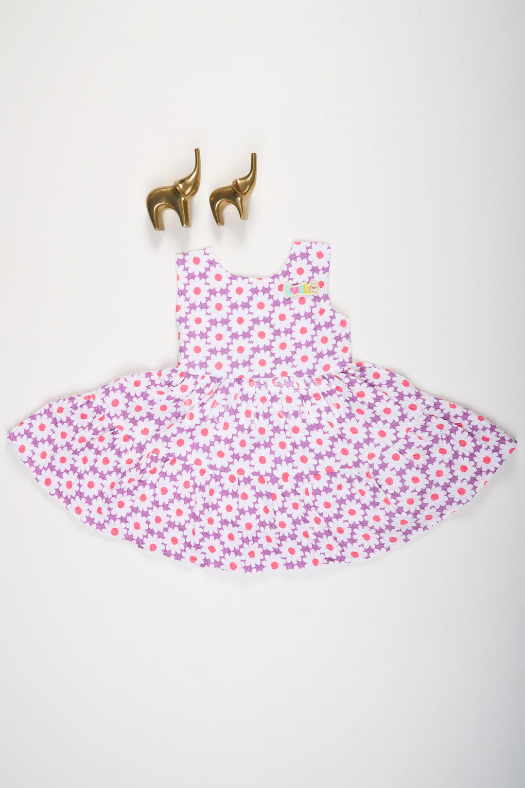 The Nesavu Baby Cotton Frocks Baby Girls Purple Floral Cotton Frock with Flared Skirt and Lico Patch Nesavu 14 (6M) / Multicolor BFJ634A-14 Nesavu Baby Girls Purple Floral Cotton Frock Flared Skirt Lico Patch Summer Playdates
