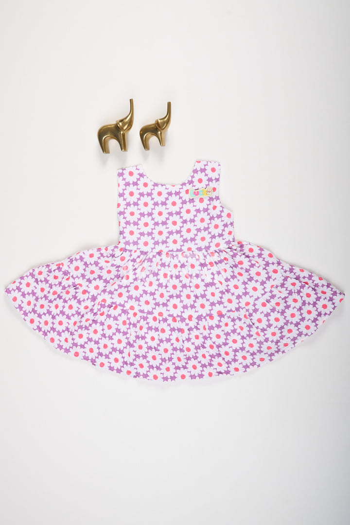 The Nesavu Baby Cotton Frocks Baby Girls Purple Floral Cotton Frock with Flared Skirt and Lico Patch Nesavu 14 (6M) / Multicolor BFJ634A-14 Nesavu Baby Girls Purple Floral Cotton Frock Flared Skirt Lico Patch Summer Playdates