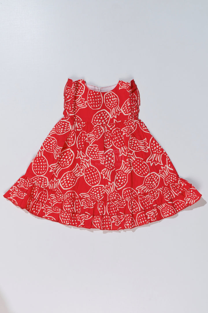 The Nesavu Baby Cotton Frocks Baby Girls Red Short Frock with Playful Printed Design and Ruffled Hem for Everyday Comfort Nesavu 12 (3M) / Red BFJ734A-12 Nesavu Baby Girls Red Short Frock Playful Print Ruffled Hem Casual Wear