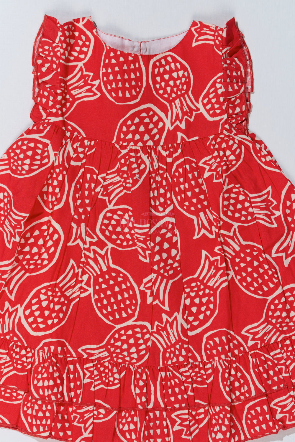 The Nesavu Baby Cotton Frocks Baby Girls Red Short Frock with Playful Printed Design and Ruffled Hem for Everyday Comfort Nesavu Nesavu Baby Girls Red Short Frock Playful Print Ruffled Hem Casual Wear