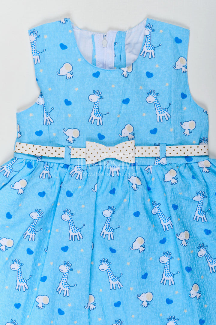 The Nesavu Baby Cotton Frocks Baby Girls Royal Blue Frock in Cotton Blend with Giraffe and Elephant Print Nesavu Nesavu Baby Girls Royal Blue Frock Cotton Blend Giraffe Elephant Print