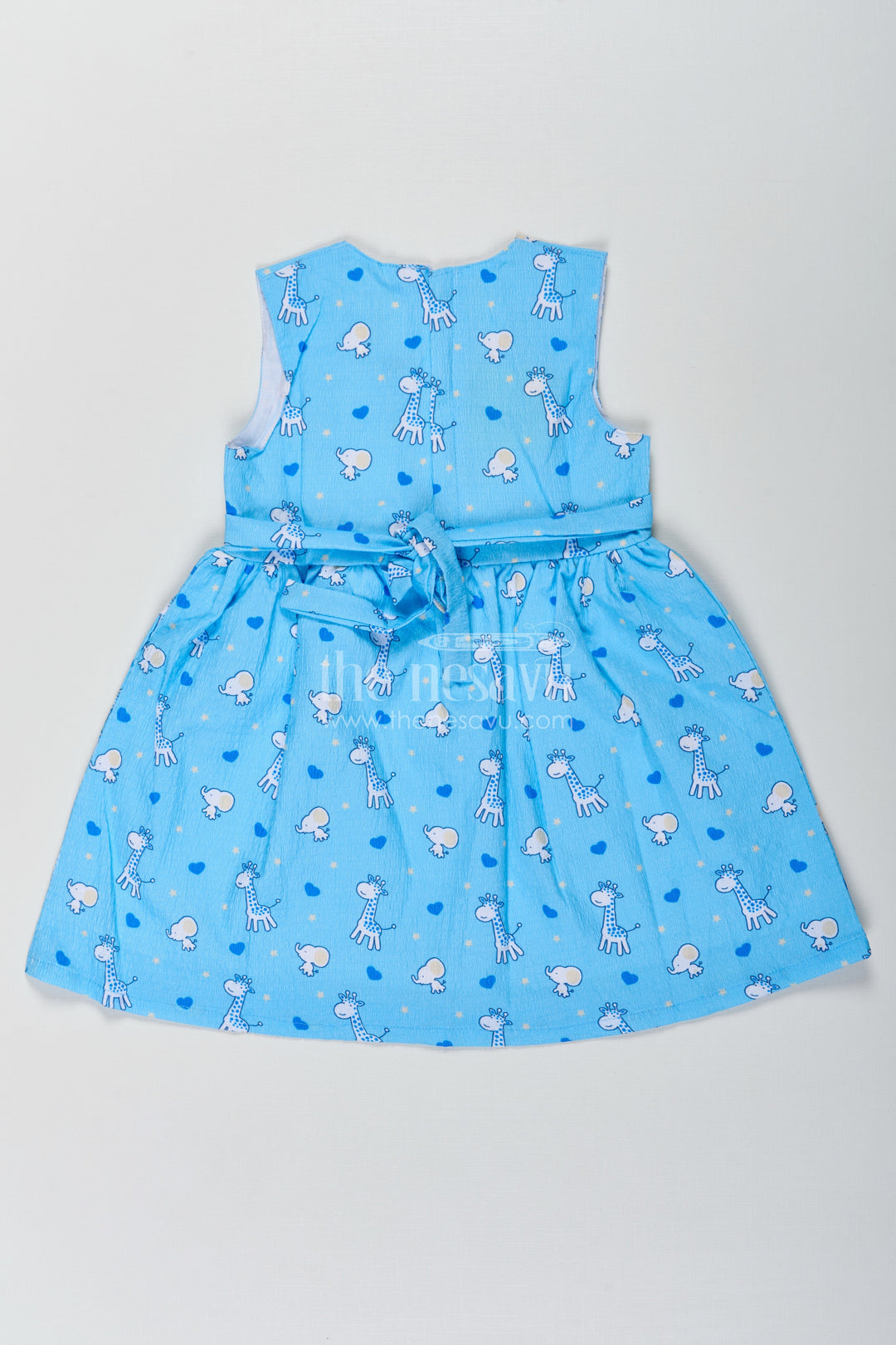 The Nesavu Baby Cotton Frocks Baby Girls Royal Blue Frock in Cotton Blend with Giraffe and Elephant Print Nesavu Nesavu Baby Girls Royal Blue Frock Cotton Blend Giraffe Elephant Print
