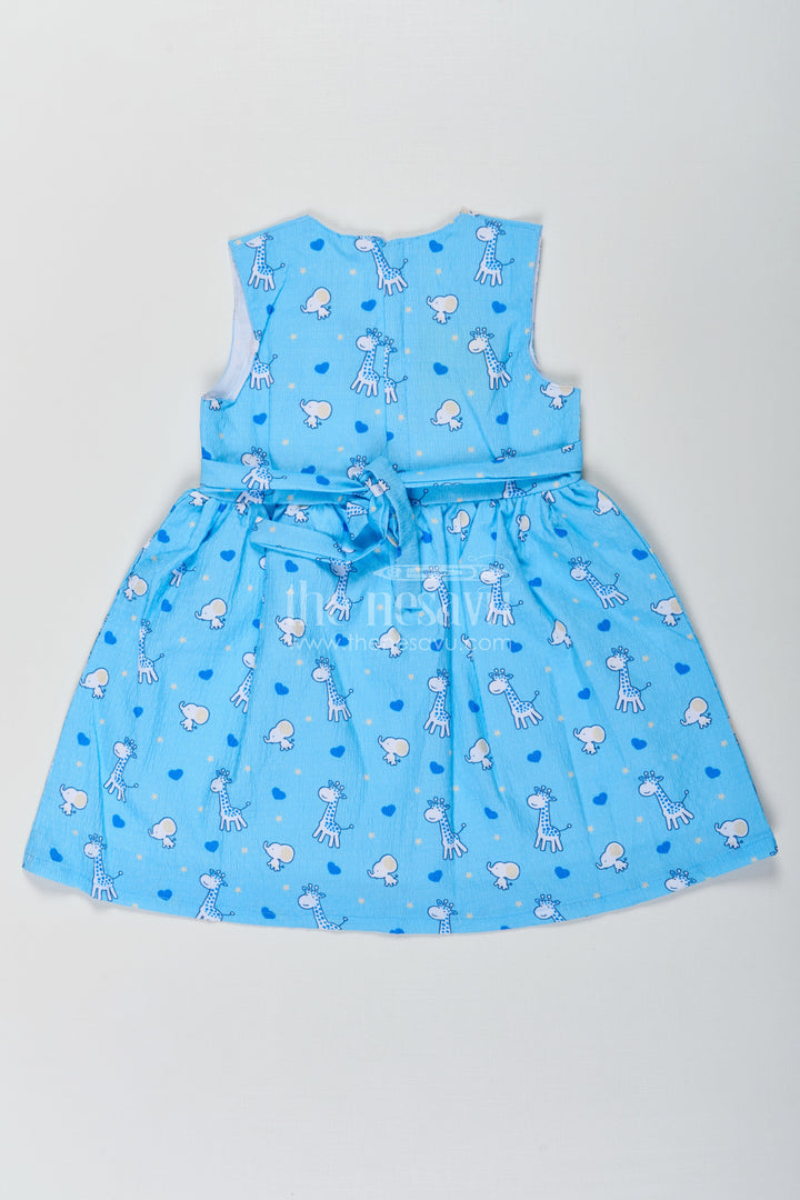 The Nesavu Baby Cotton Frocks Baby Girls Royal Blue Frock in Cotton Blend with Giraffe and Elephant Print Nesavu Nesavu Baby Girls Royal Blue Frock Cotton Blend Giraffe Elephant Print