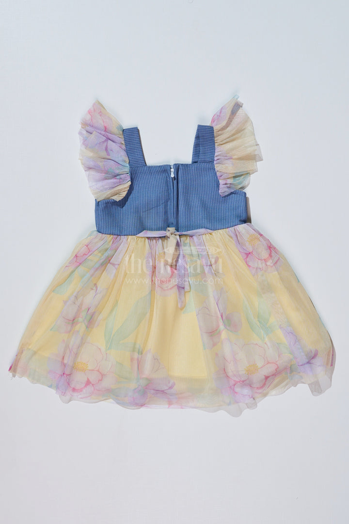 The Nesavu Baby Fancy Frock Baby Girls Super Soft Net Digital Printed Casual Frock with Ruffled Sleeves and Contrast Bodice Nesavu Nesavu Baby Girls Super Soft Net Digital Printed Casual Frock Ruffled Sleeves