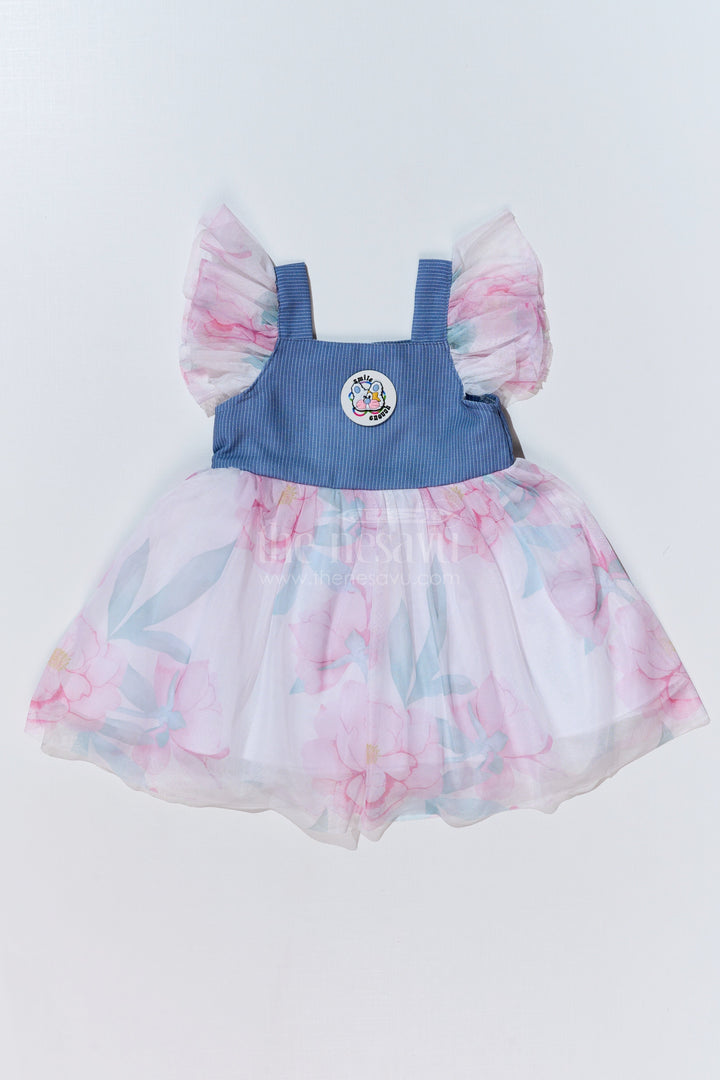 The Nesavu Baby Fancy Frock Baby Girls Super Soft Net Digital Printed Half Frock Dress with Ruffled Sleeves and Contrast Bodice Nesavu 14 (6M) / White BFJ716B-14 Nesavu Baby Girls Super Soft Net Digital Printed Half Frock Dress Ruffles Contrast Bodice