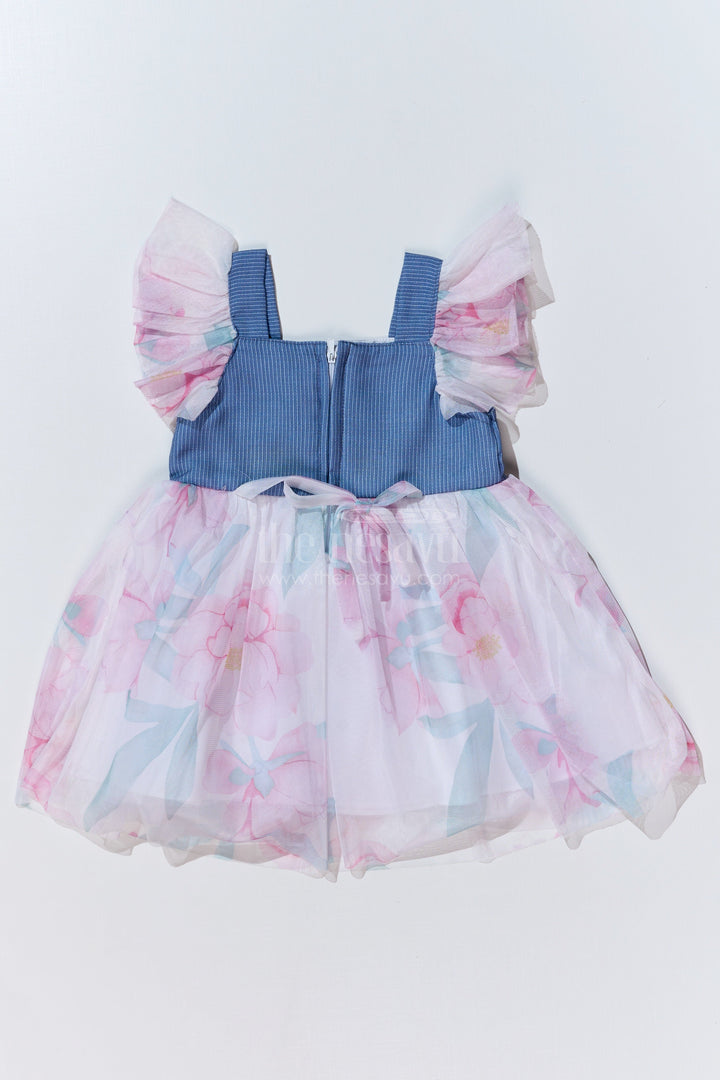 The Nesavu Baby Fancy Frock Baby Girls Super Soft Net Digital Printed Half Frock Dress with Ruffled Sleeves and Contrast Bodice Nesavu Nesavu Baby Girls Super Soft Net Digital Printed Half Frock Dress Ruffles Contrast Bodice