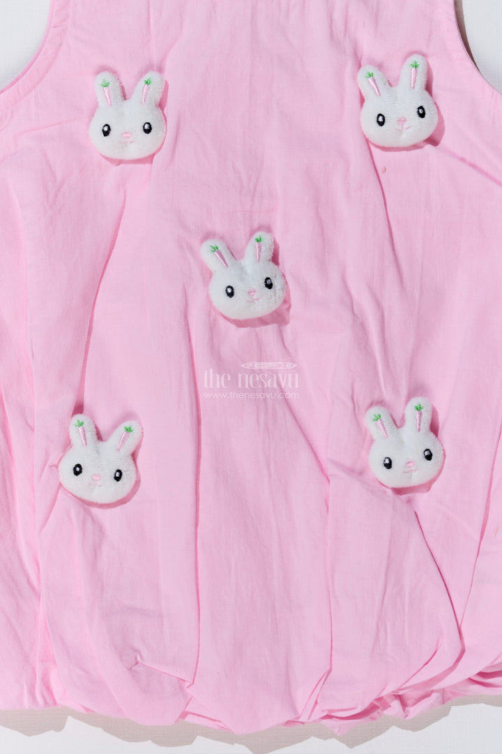 The Nesavu Baby Cotton Frocks Baby Girls Trendy Summer Frocks with Bunny Appliques and Bubble Hem for a Playful Look Nesavu Nesavu Baby Girls Trendy Summer Frocks Bunny Appliques Bubble Hem Cute Outfits