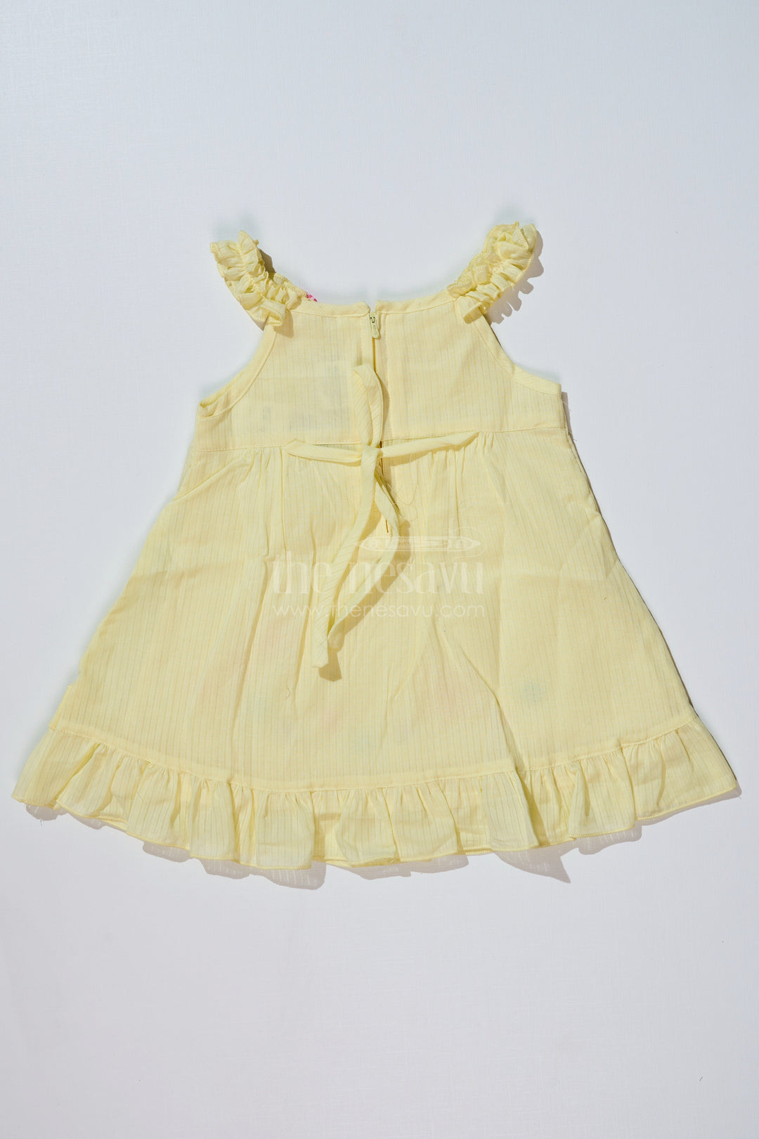The Nesavu Baby Cotton Frocks Baby Girls Yellow Cotton Frock with Floral Embroidery and Ruffled Straps for Everyday Wear Nesavu Nesavu Baby Girls Yellow Cotton Frock Floral Embroidery Ruffled Straps