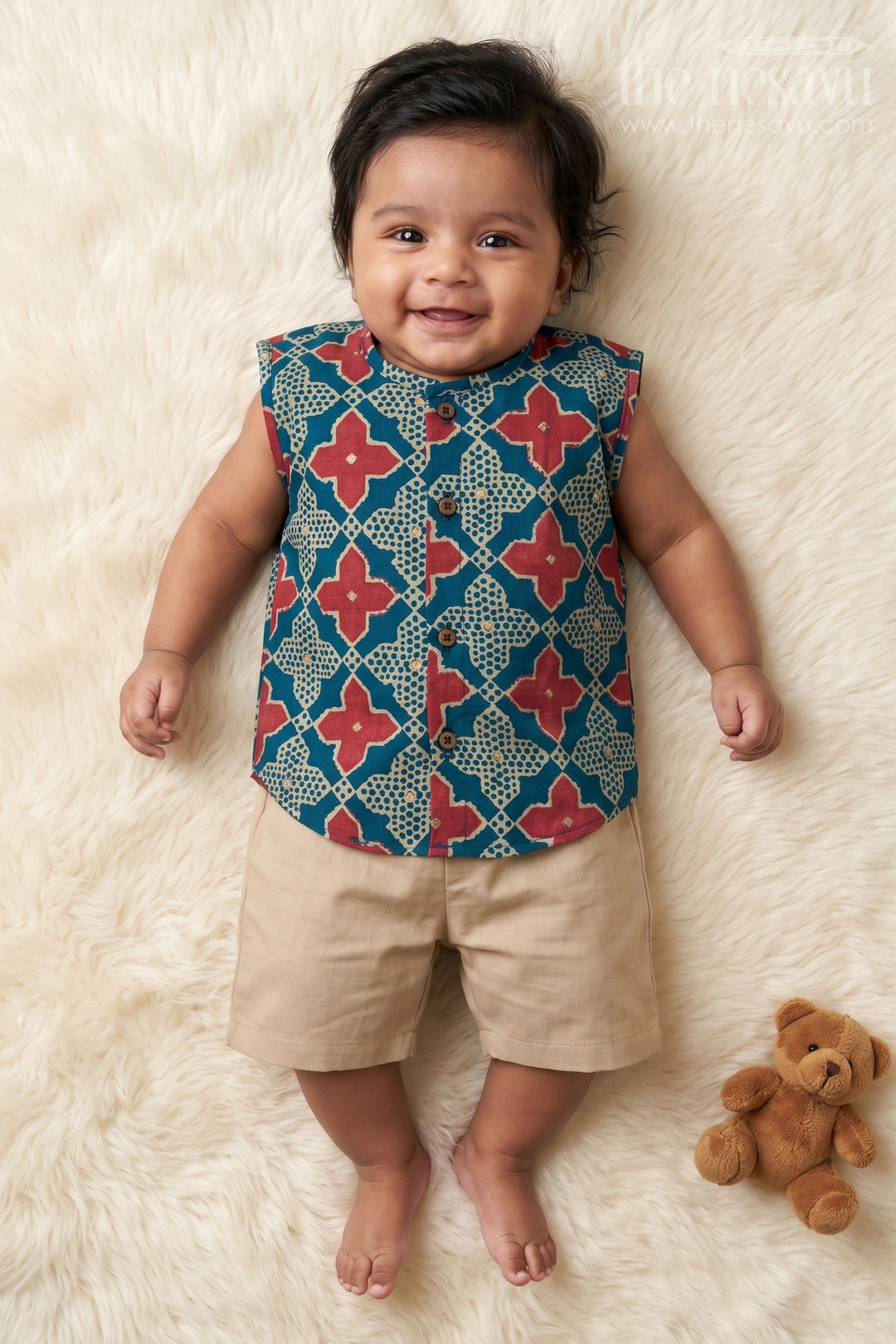 The Nesavu Baby Jablas Baby Jabla Top for Relaxed Dressing and Everyday Comfort Nesavu 10 (NB) / Green / Viscose Silk IF038B-10 Nesavu modal silk baby jabla with button front and breathable sleeveless fit – ideal for daily wear
