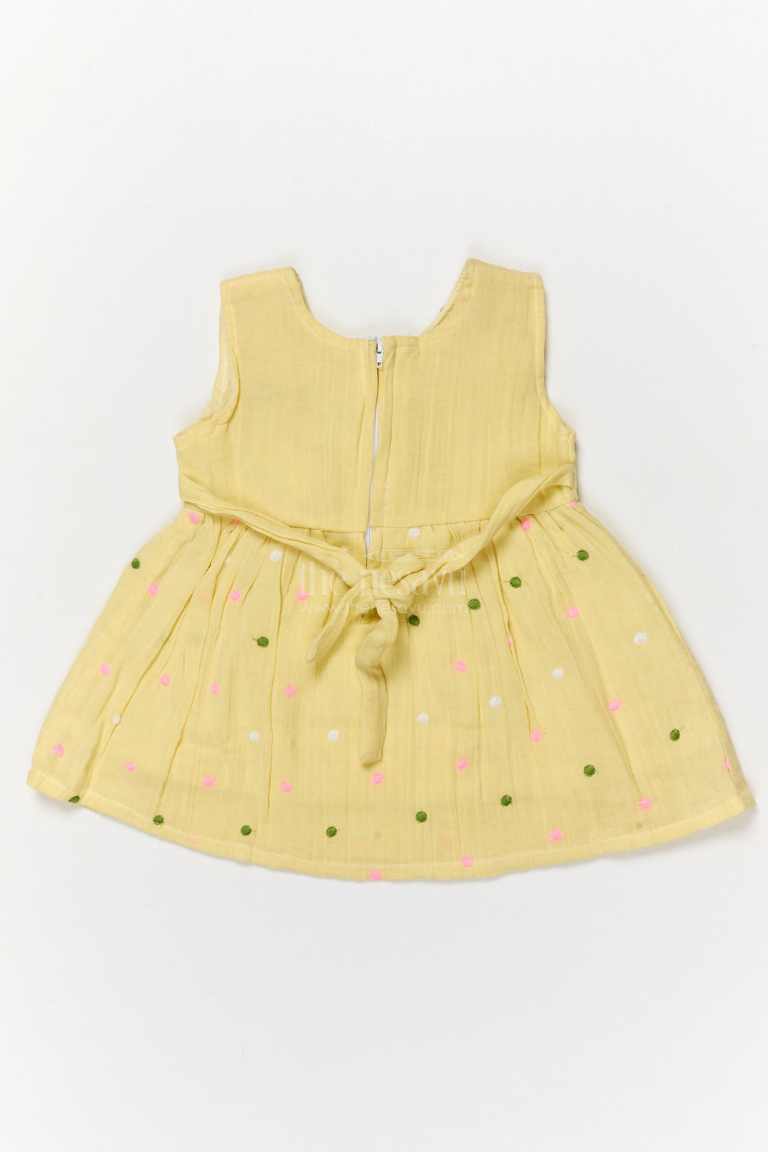 The Nesavu Baby Cotton Frocks Baby Muslin Frock with Bow and Playful Dot Embroidery Nesavu Nesavu baby frock with embroidered polka dots and bow in soft muslin cotton