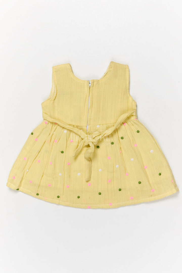 The Nesavu Baby Cotton Frocks Baby Muslin Frock with Bow and Playful Dot Embroidery Nesavu Nesavu baby frock with embroidered polka dots and bow in soft muslin cotton
