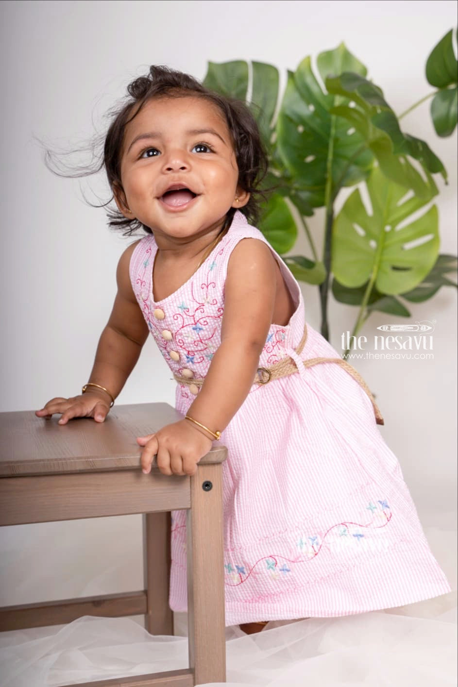 The Nesavu Baby Cotton Frocks Baby Pink Cotton Frock With Designer Hip Belt For New Born Baby Girls Nesavu Soft Cotton Frocks For 8 Months Baby Girls | Baby Pink Frock Ideas | The Nesavu