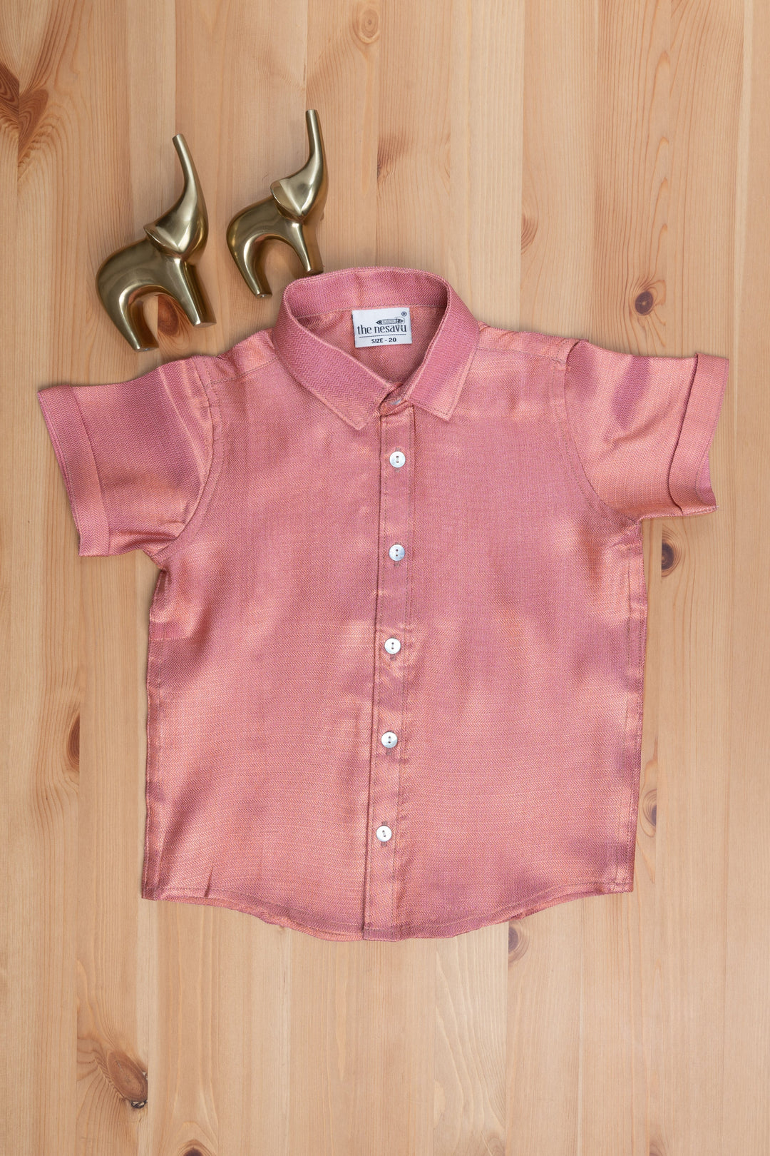 The Nesavu Boys Silk Shirt Baby Pink Delight Little Maharaja Pattu Silk Shirt Nesavu 14 (6M) / Salmon / Silk BS033-14 "The Nesavu's Mini Maharaja Collection: Boys' Shirts for Newborns to 6-Year-Olds"
