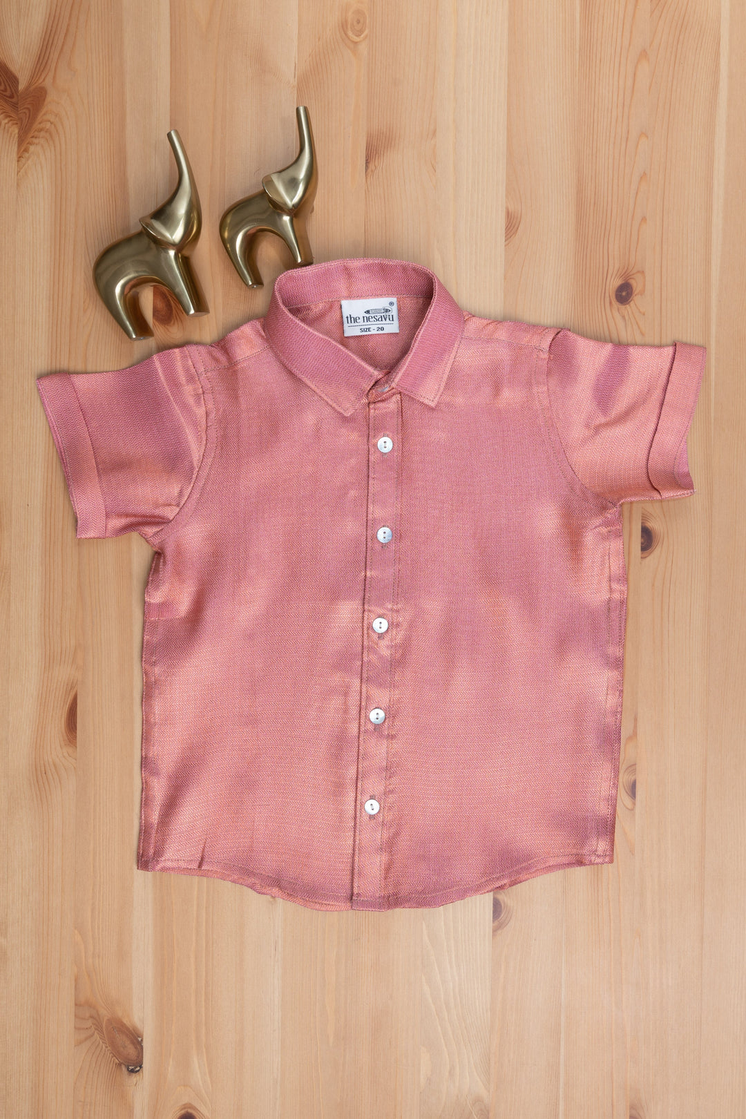 The Nesavu Boys Silk Shirt Baby Pink Delight Little Maharaja Pattu Silk Shirt Nesavu 14 (6M) / Salmon / Silk BS033-14 "The Nesavu's Mini Maharaja Collection: Boys' Shirts for Newborns to 6-Year-Olds"