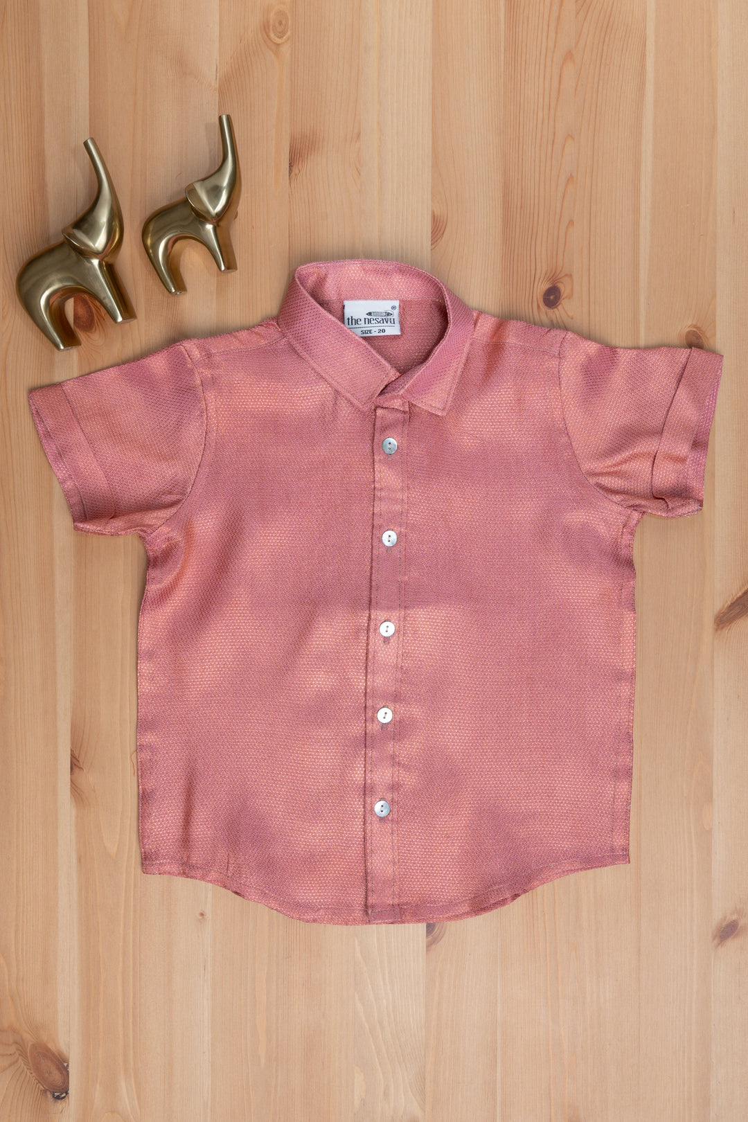 The Nesavu Boys Silk Shirt Baby Pink Perfection Traditional Boys Pattu Silk Shirt Nesavu 14 (6M) / Salmon / Silk BS032-14 "Rediscover Tradition with The Nesavu's Mini Maharaja Collection: Boys' Shirts at ₹490"