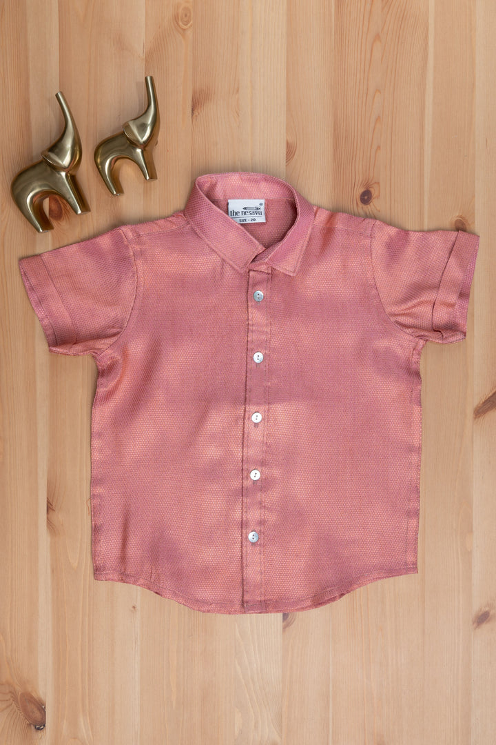 The Nesavu Boys Silk Shirt Baby Pink Perfection Traditional Boys Pattu Silk Shirt Nesavu 14 (6M) / Salmon / Silk BS032-14 "Rediscover Tradition with The Nesavu's Mini Maharaja Collection: Boys' Shirts at ₹490"
