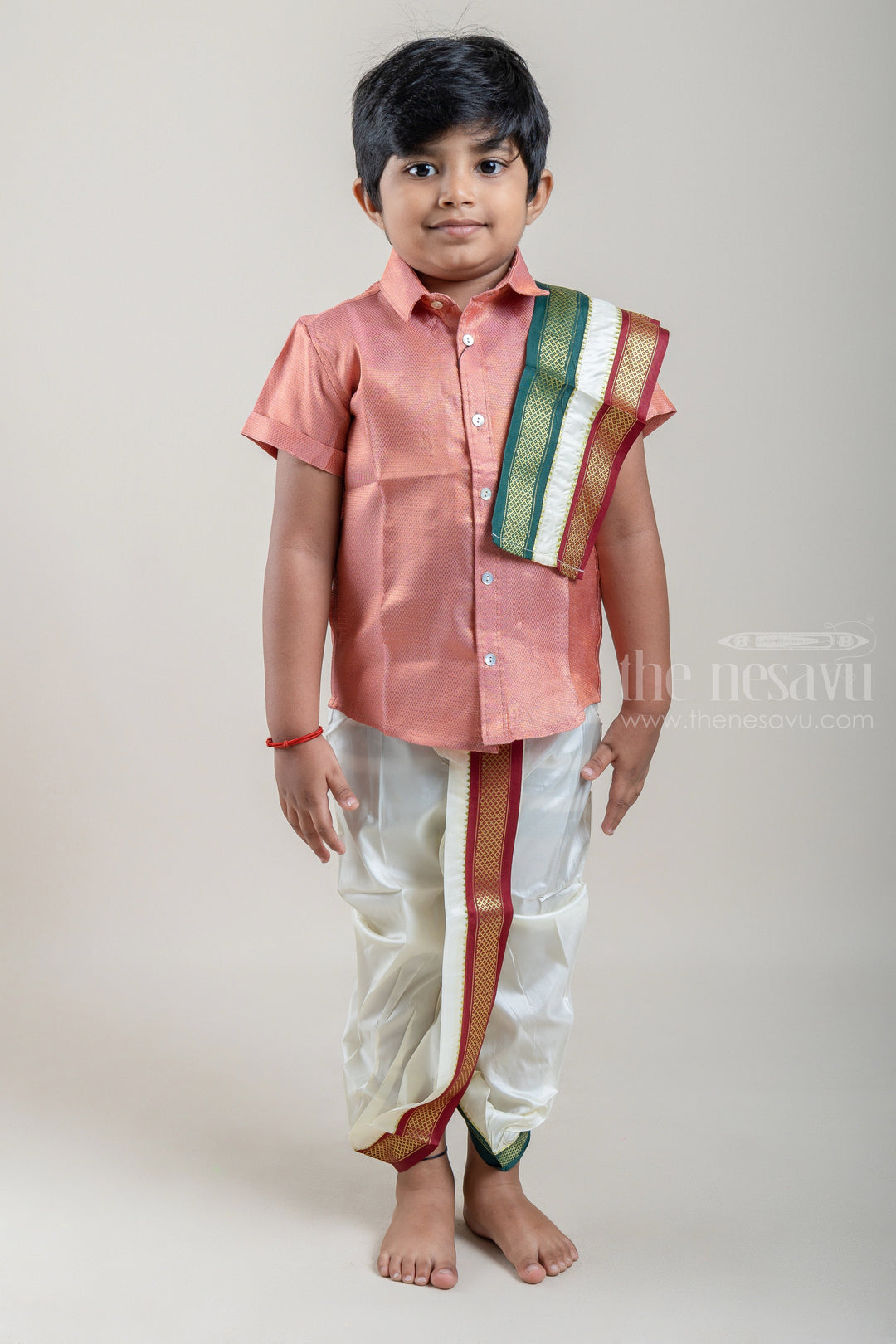 The Nesavu Boys Shirts Baby Pink Perfection Traditional Boys Pattu Silk Shirt psr silks Nesavu