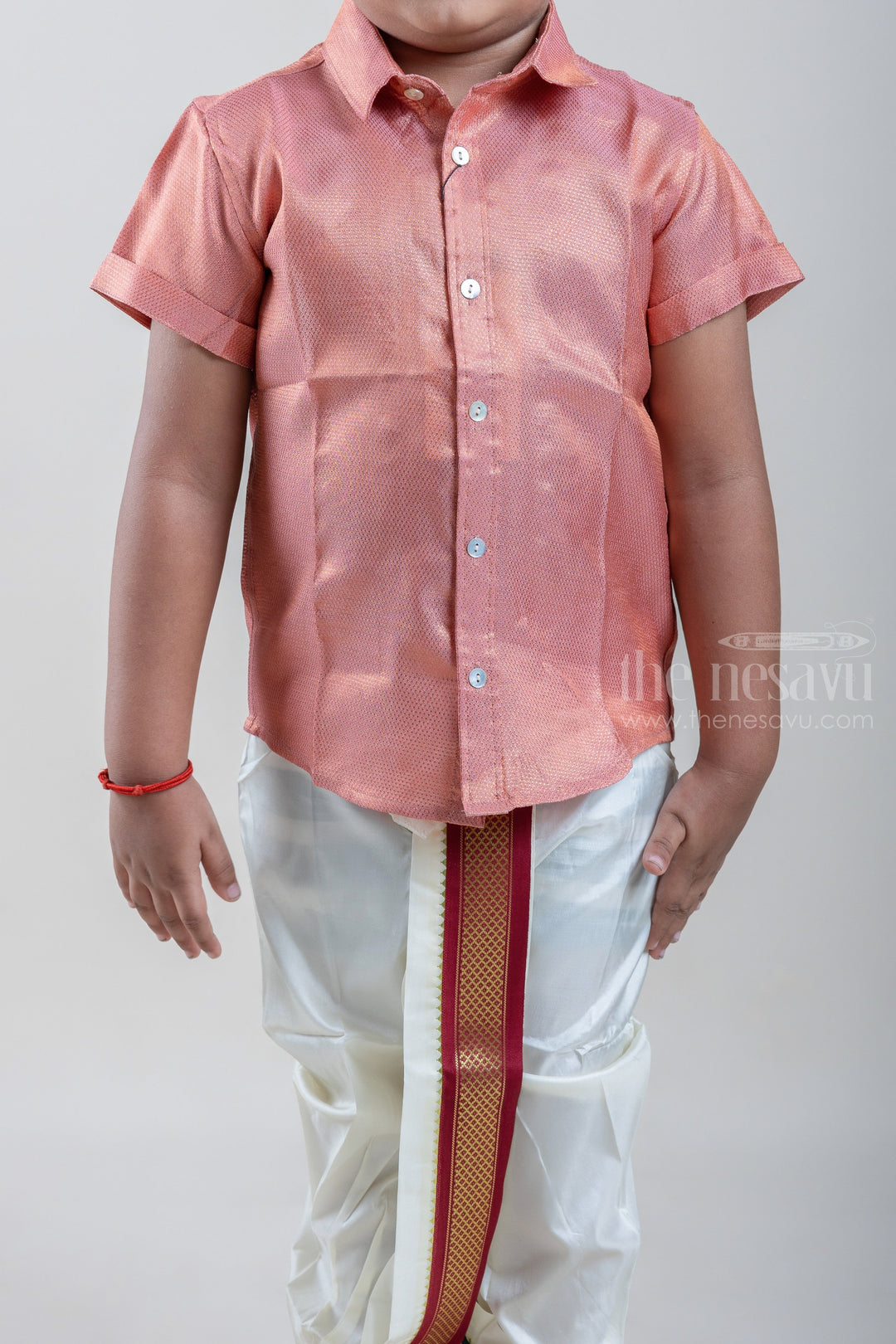 The Nesavu Boys Shirts Baby Pink Perfection Traditional Boys Pattu Silk Shirt psr silks Nesavu