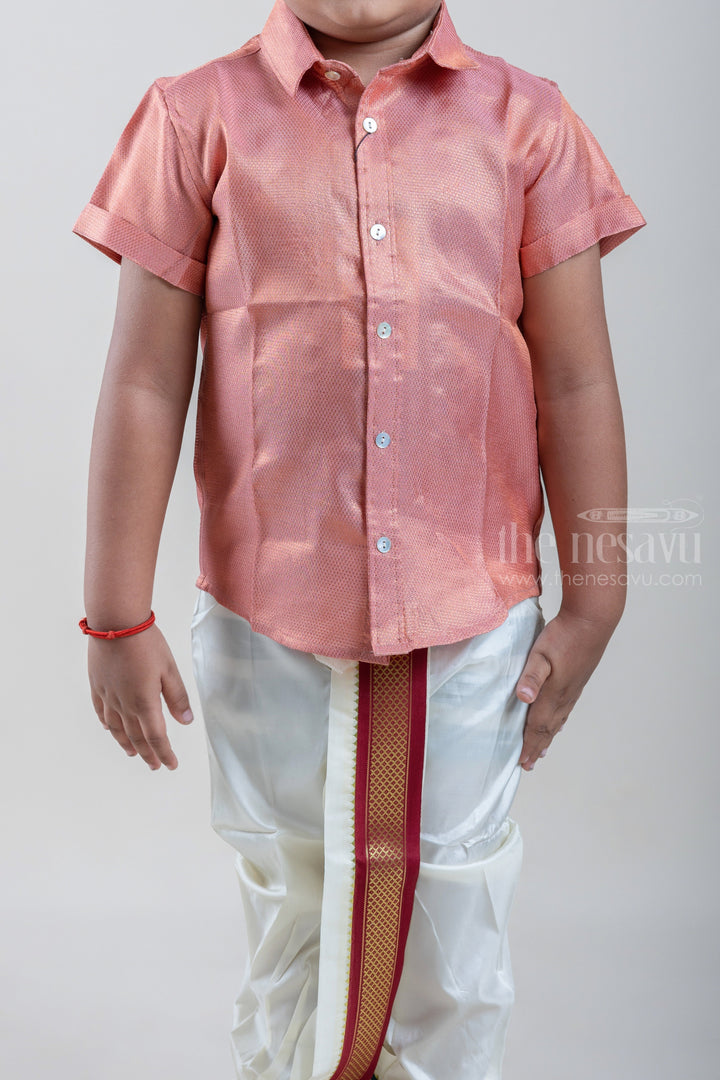 The Nesavu Boys Shirts Baby Pink Perfection Traditional Boys Pattu Silk Shirt psr silks Nesavu