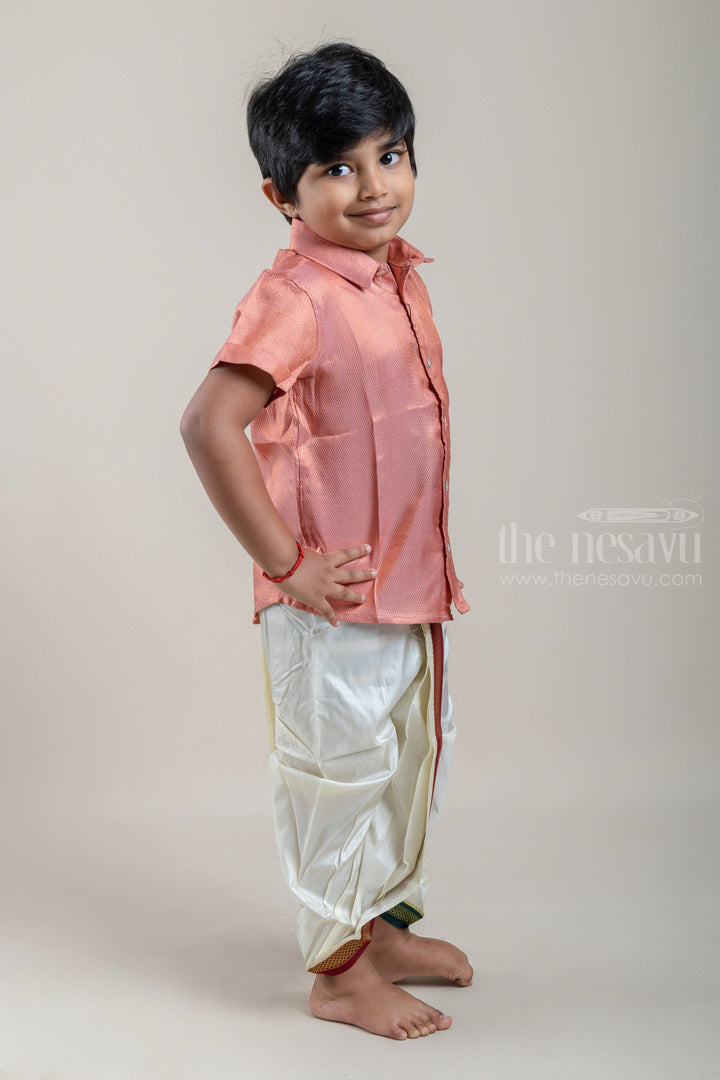 The Nesavu Boys Shirts Baby Pink Perfection Traditional Boys Pattu Silk Shirt psr silks Nesavu