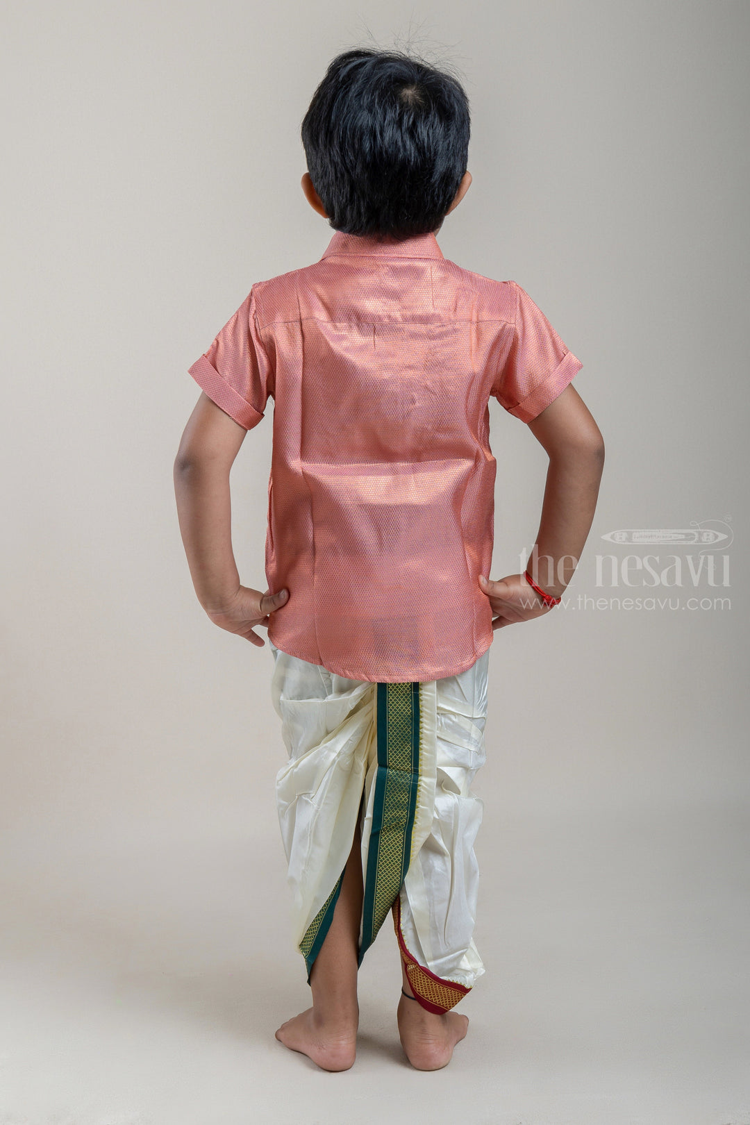 The Nesavu Boys Shirts Baby Pink Perfection Traditional Boys Pattu Silk Shirt psr silks Nesavu