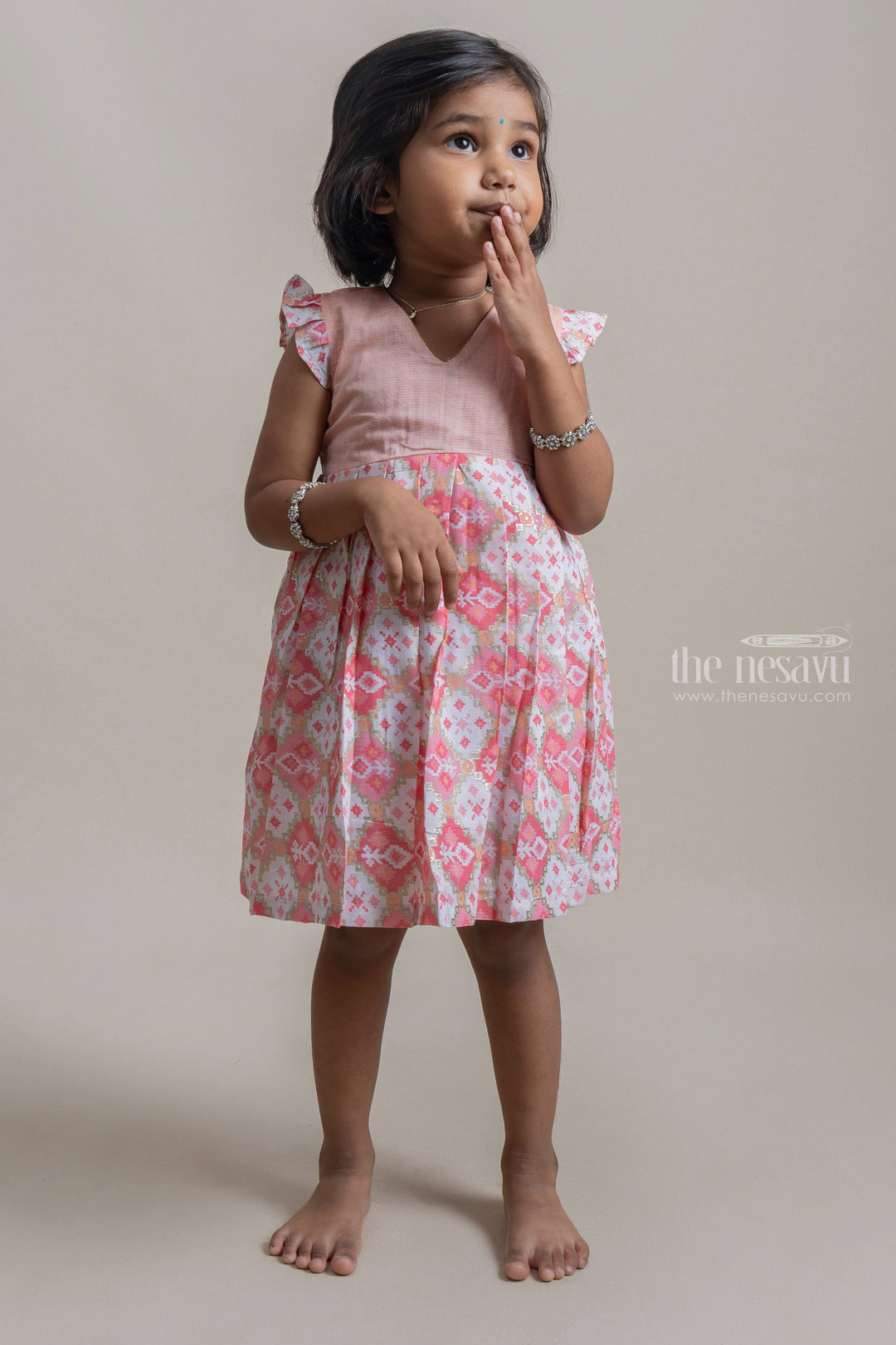 The Nesavu Girls Cotton Frock Baby Pink Soft Cotton Butterfly Sleeve Baby Gown Nesavu 12 (3M) / Pink / Chanderi GFC747 Latest Cotton Sleeve Design Ideas | Baby Pink Frocks Online | The Nesavu