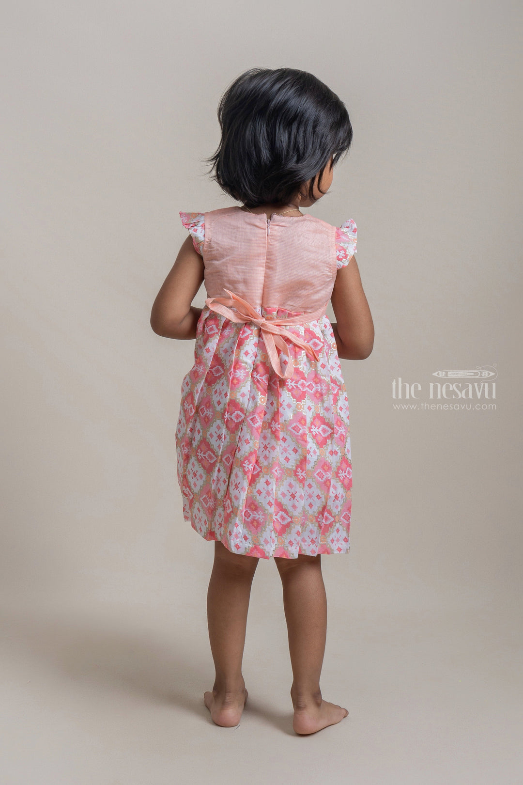 The Nesavu Girls Cotton Frock Baby Pink Soft Cotton Butterfly Sleeve Baby Gown Nesavu Latest Cotton Sleeve Design Ideas | Baby Pink Frocks Online | The Nesavu
