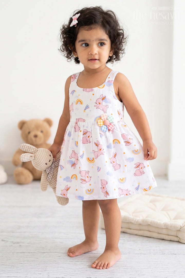 The Nesavu Baby Cotton Frocks Baby Printed Frock for Casual Festive Visits Nesavu 14 (6M) / White / Muslin Cotton BFJ1014A-14 Nesavu Baby Printed Frock For Casual Festive Visits With Muslin Cotton Comfort And Soft Flare BFJ1014A-14