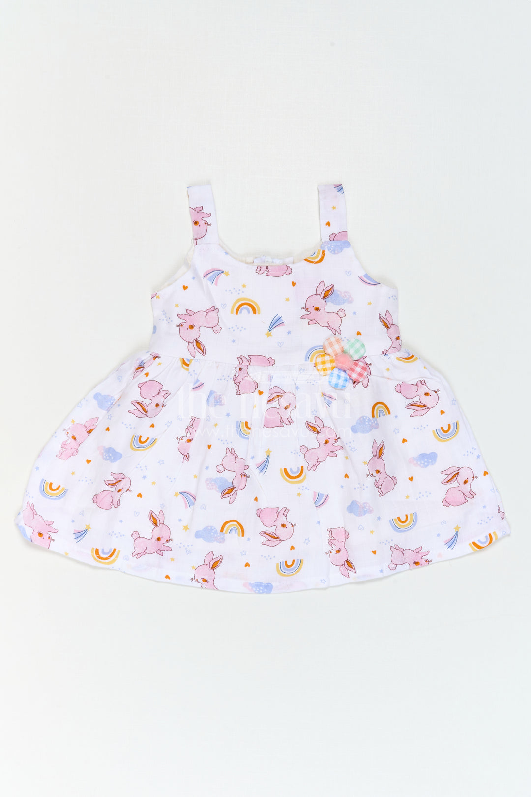 The Nesavu Baby Cotton Frocks Baby Printed Frock for Casual Festive Visits Nesavu 14 (6M) / White / Muslin Cotton BFJ1014A-14 Nesavu Baby Printed Frock For Casual Festive Visits With Muslin Cotton Comfort And Soft Flare